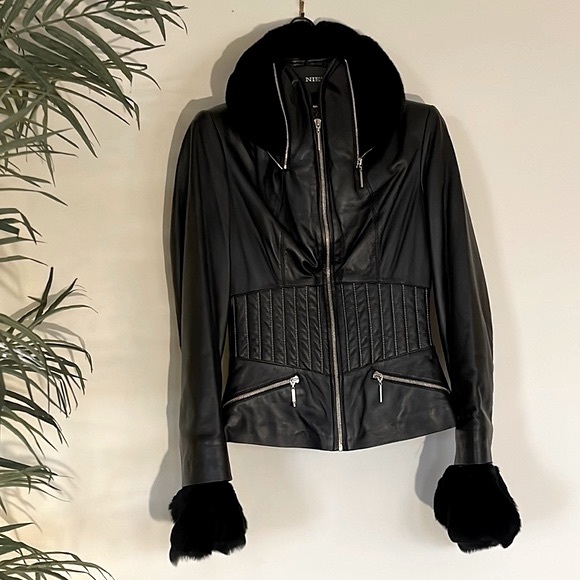 SENSATIONAL LEATHER AND RABBIT FUR JACKET - Picture 1 of 12